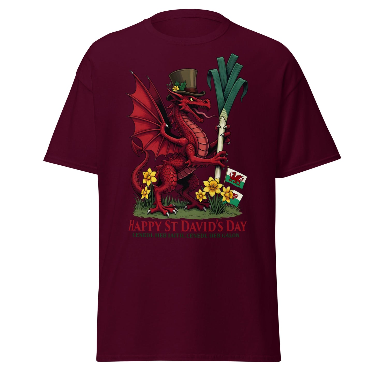 St David’s Day Welsh Dragon T-Shirt | Cymru Pride Tee - Maroon - T-Shirts Online