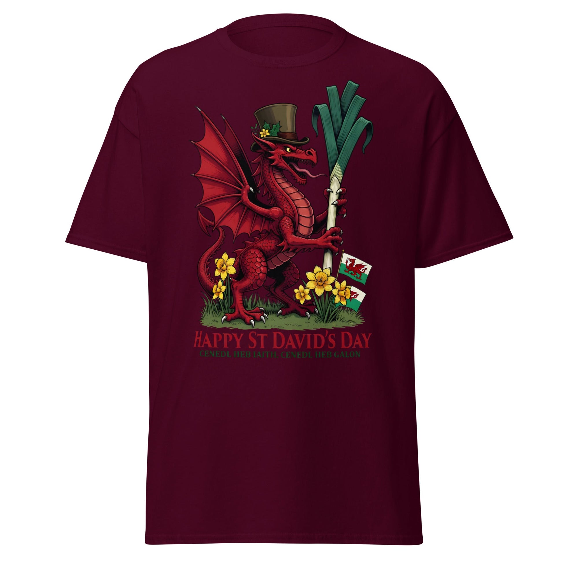 St David’s Day Welsh Dragon T-Shirt | Cymru Pride Tee - Maroon - T-Shirts Online