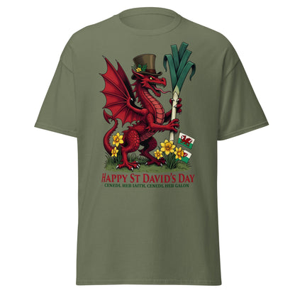 St David’s Day Welsh Dragon T-Shirt | Cymru Pride Tee - Military Green - T-Shirts Online