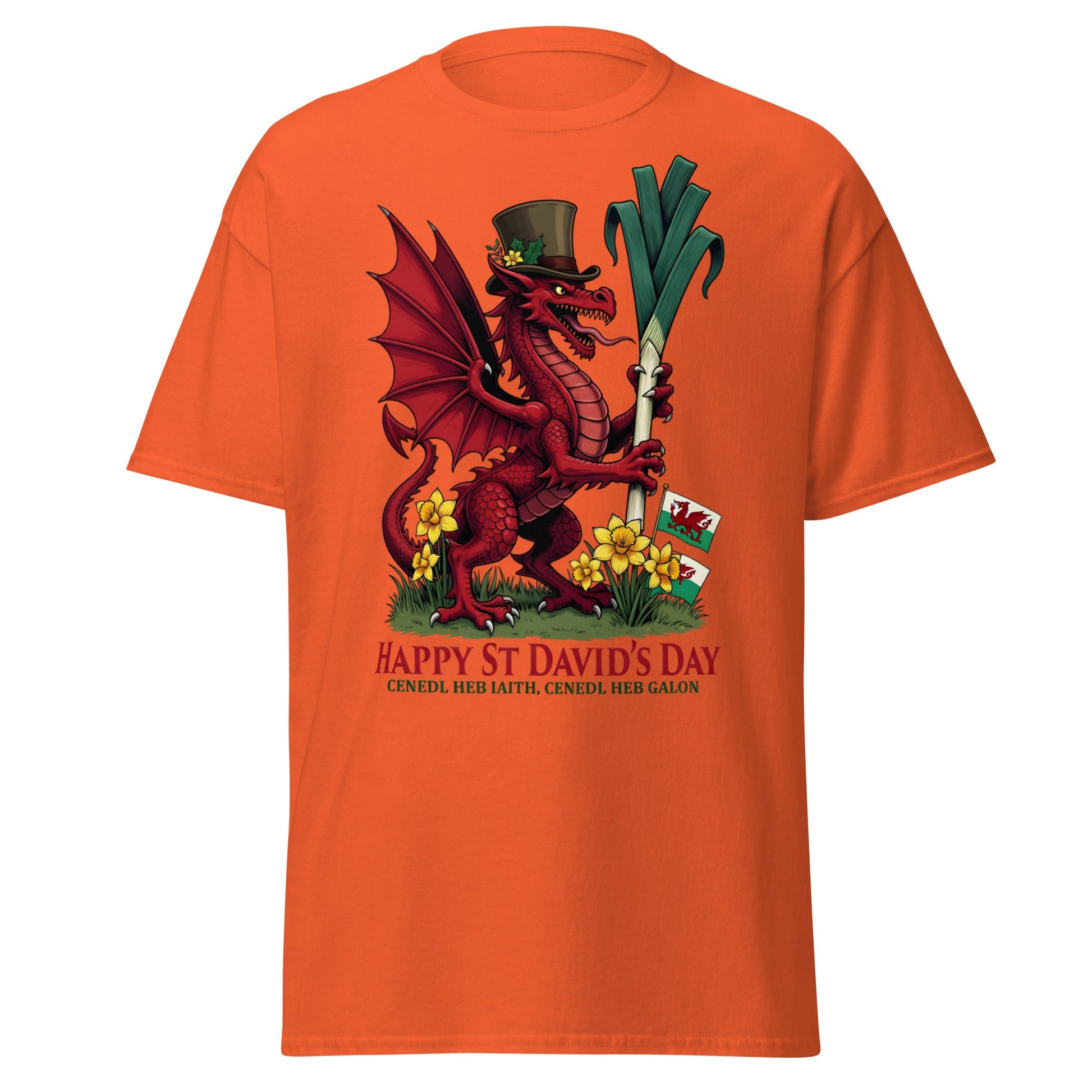 St David’s Day Welsh Dragon T-Shirt | Cymru Pride Tee - Orange - T-Shirts Online