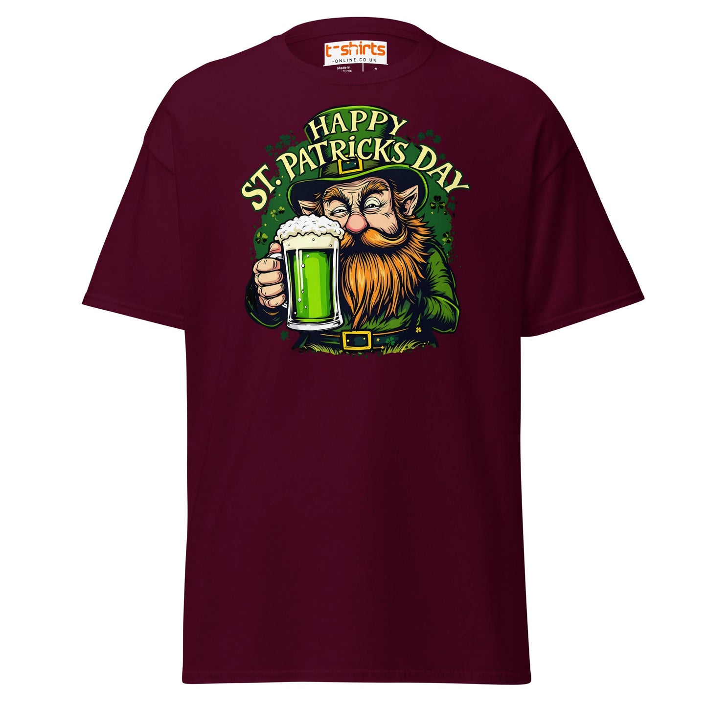 St. Patrick’s Day Leprechaun T-Shirt | Green Beer Tee - Maroon - T-Shirts Online