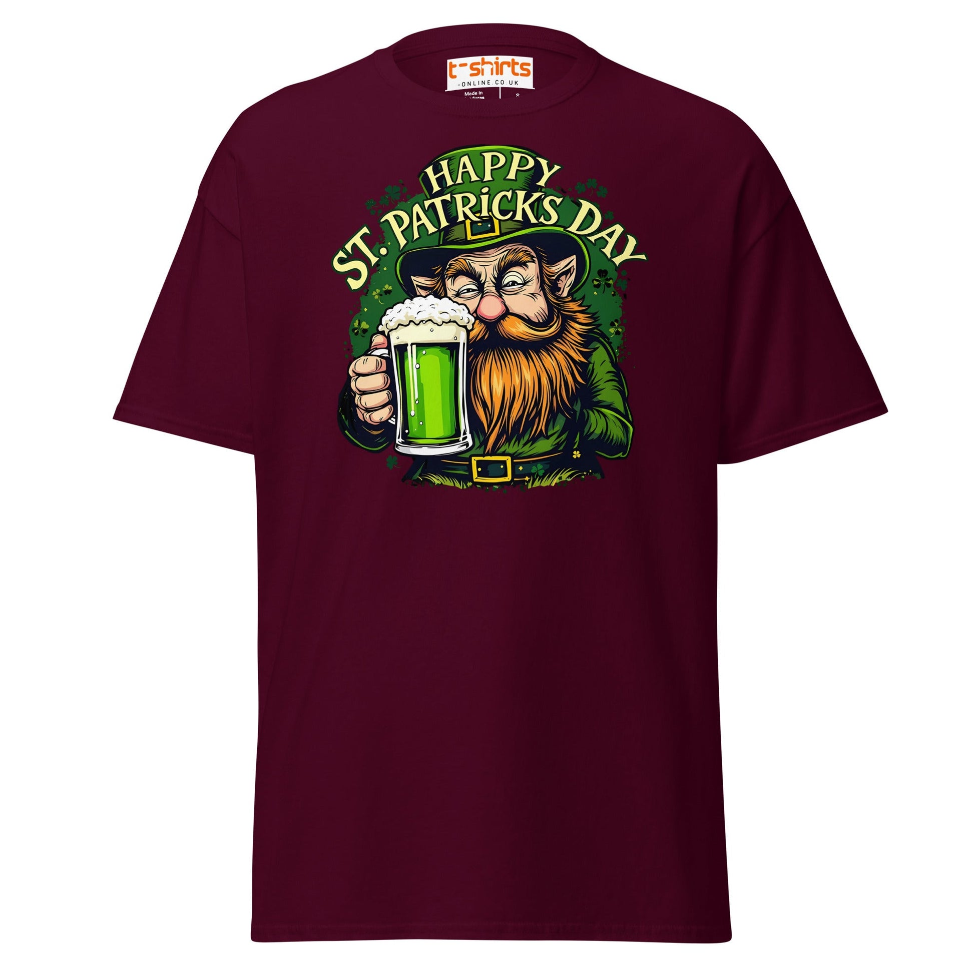 St. Patrick’s Day Leprechaun T-Shirt | Green Beer Tee - Maroon - T-Shirts Online