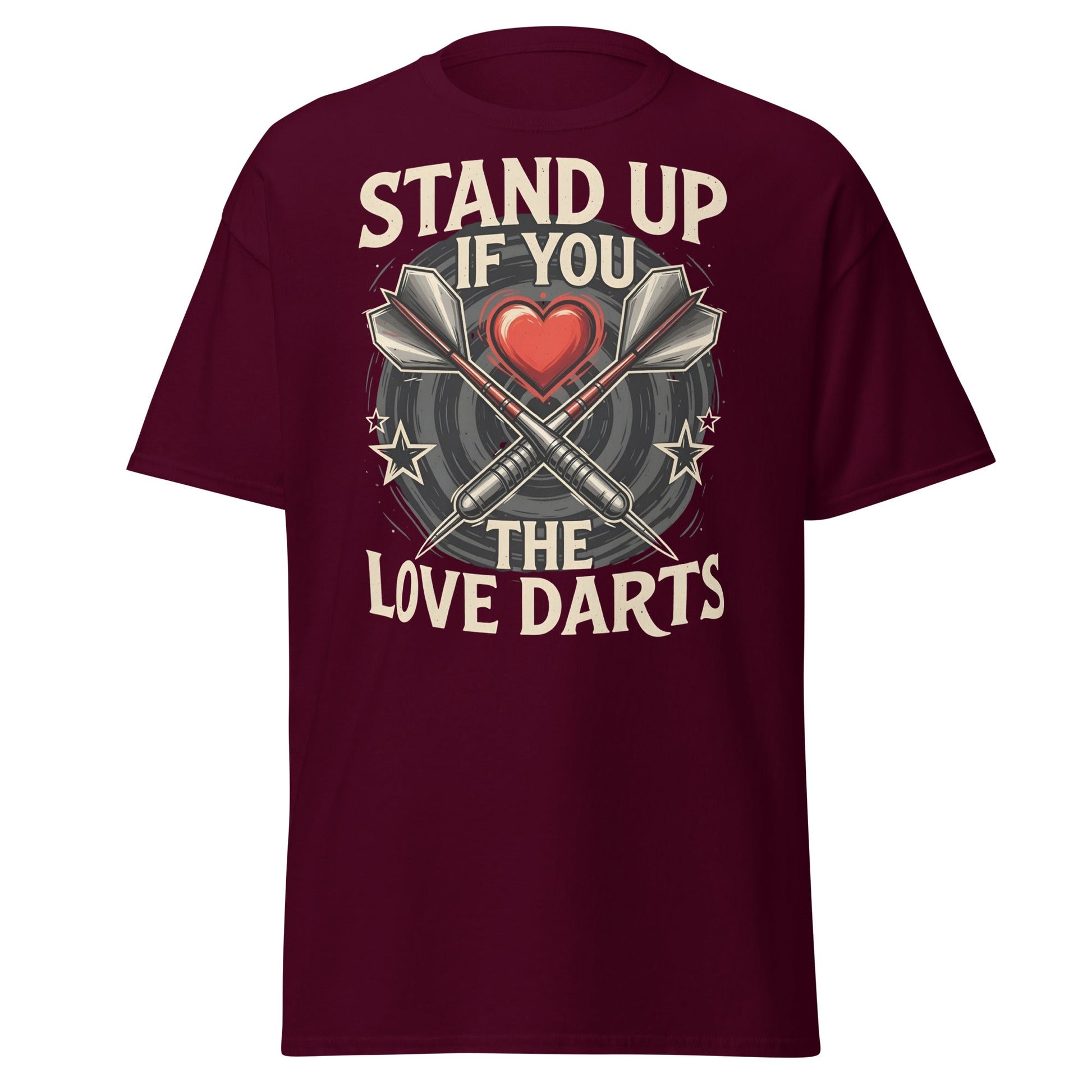 Stand Up If You Love The Darts T-Shirt - Vintage Fan Tee - Maroon - T-Shirts Online