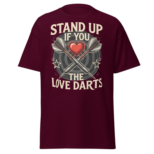Stand Up If You Love The Darts T-Shirt - Vintage Fan Tee - Maroon - T-Shirts Online