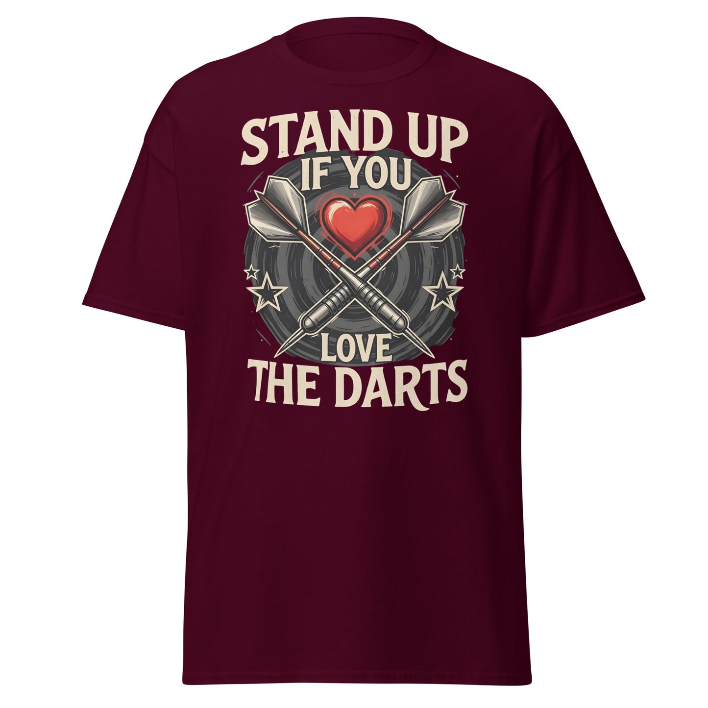 Stand Up If You Love The Darts T-Shirt - Vintage Fan Tee - Maroon - T-Shirts Online