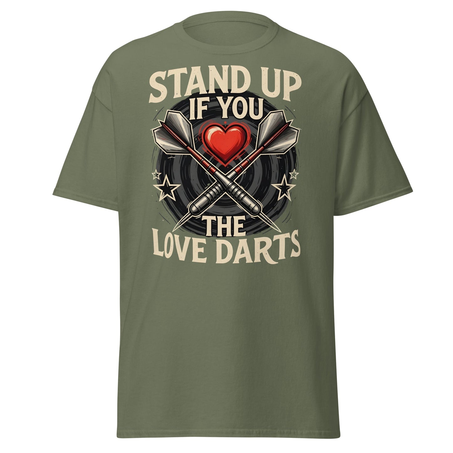 Stand Up If You Love The Darts T-Shirt - Vintage Fan Tee - Military Green - T-Shirts Online