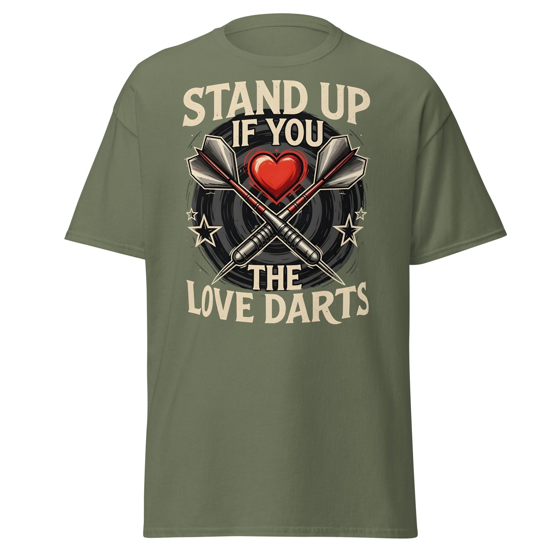 Stand Up If You Love The Darts T-Shirt - Vintage Fan Tee - Military Green - T-Shirts Online