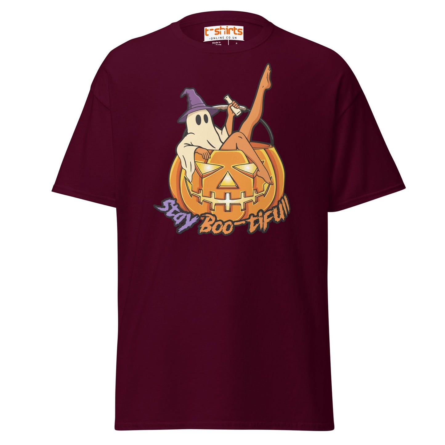 Stay Boo - tiful Halloween Ghost T-Shirt - Maroon - T-Shirts Online