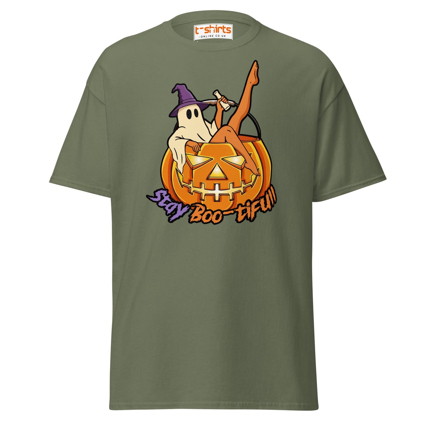 Stay Boo - tiful Halloween Ghost T-Shirt - Military Green - T-Shirts Online