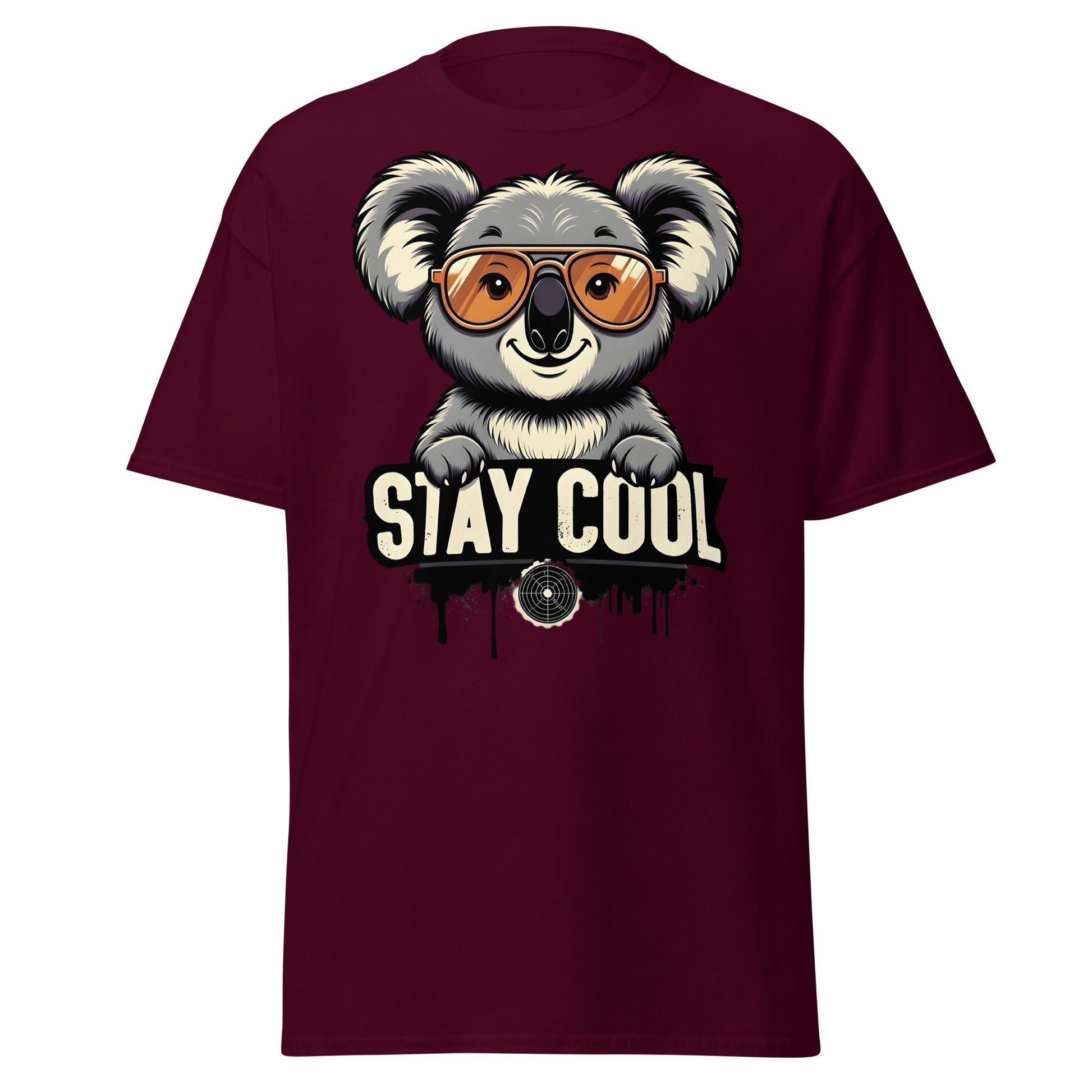Stay Cool Koala T-Shirt - Funny Sunglasses Koala Graphic Tee - Maroon - T-Shirts Online