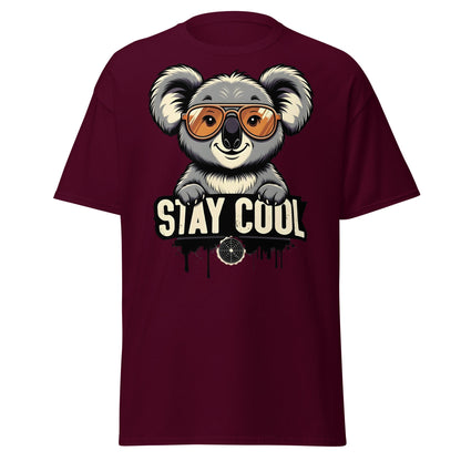 Stay Cool Koala T-Shirt - Funny Sunglasses Koala Graphic Tee - Maroon - T-Shirts Online