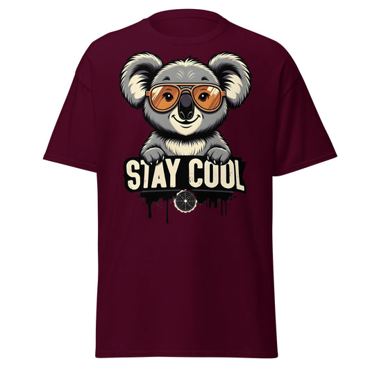 Stay Cool Koala T-Shirt - Funny Sunglasses Koala Graphic Tee - Maroon - T-Shirts Online