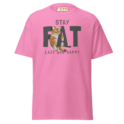 Stay Fat Cat T-Shirt | Funny Lazy Cat Humor Tee - Azalea - T-Shirts Online