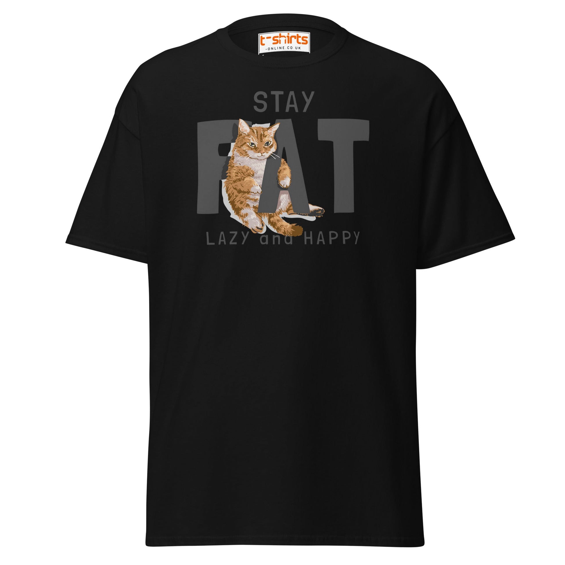Stay Fat Cat T-Shirt | Funny Lazy Cat Humor Tee - Black - T-Shirts Online