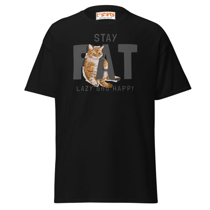 Stay Fat Cat T-Shirt | Funny Lazy Cat Humor Tee - Black - T-Shirts Online