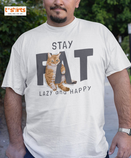 Stay Fat Cat T-Shirt | Funny Lazy Cat Humor Tee - Black - T-Shirts Online