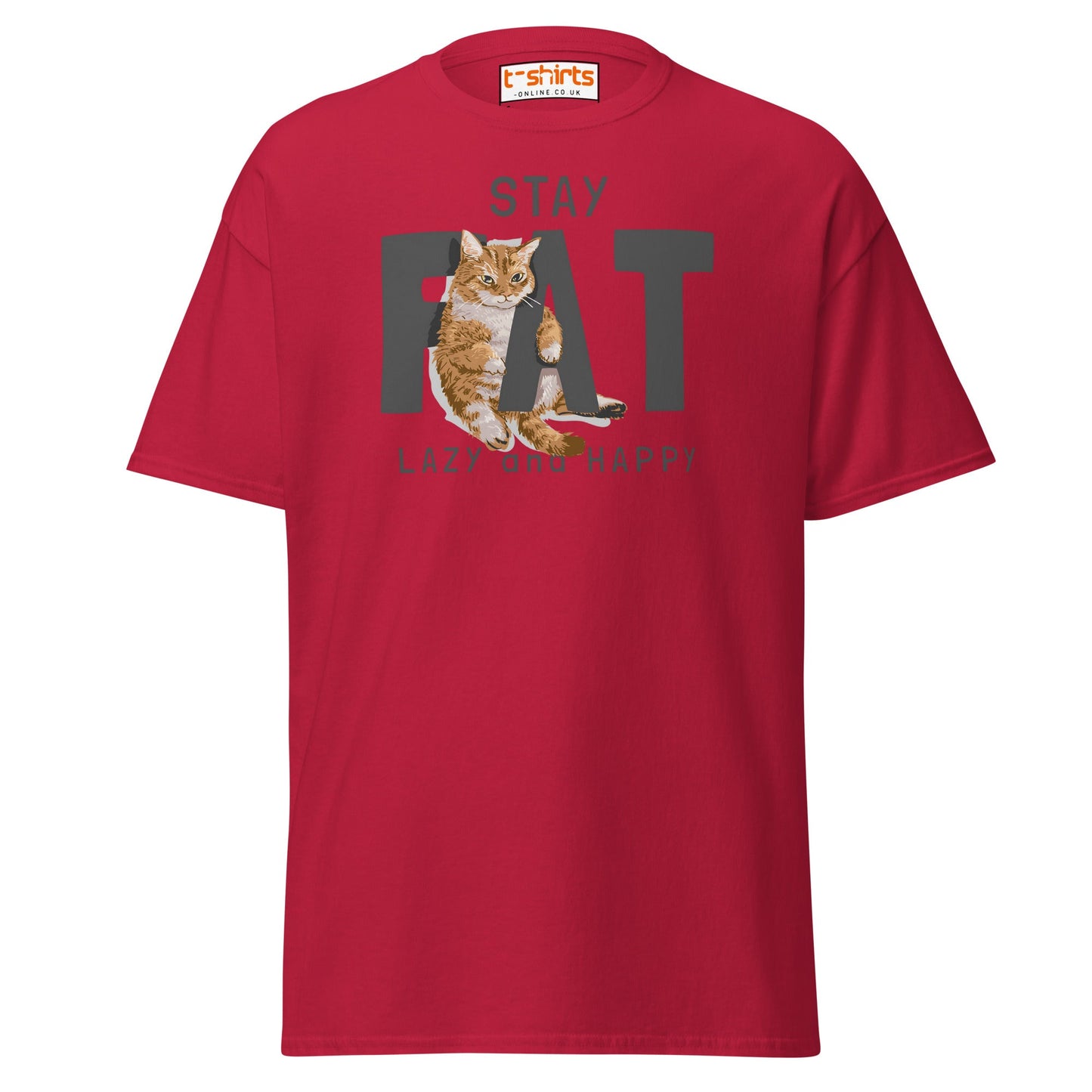Stay Fat Cat T-Shirt | Funny Lazy Cat Humor Tee - Cardinal - T-Shirts Online