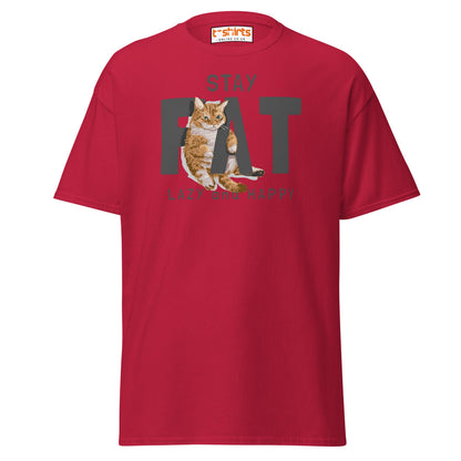 Stay Fat Cat T-Shirt | Funny Lazy Cat Humor Tee - Cardinal - T-Shirts Online