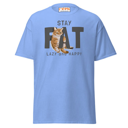 Stay Fat Cat T-Shirt | Funny Lazy Cat Humor Tee - Carolina Blue - T-Shirts Online