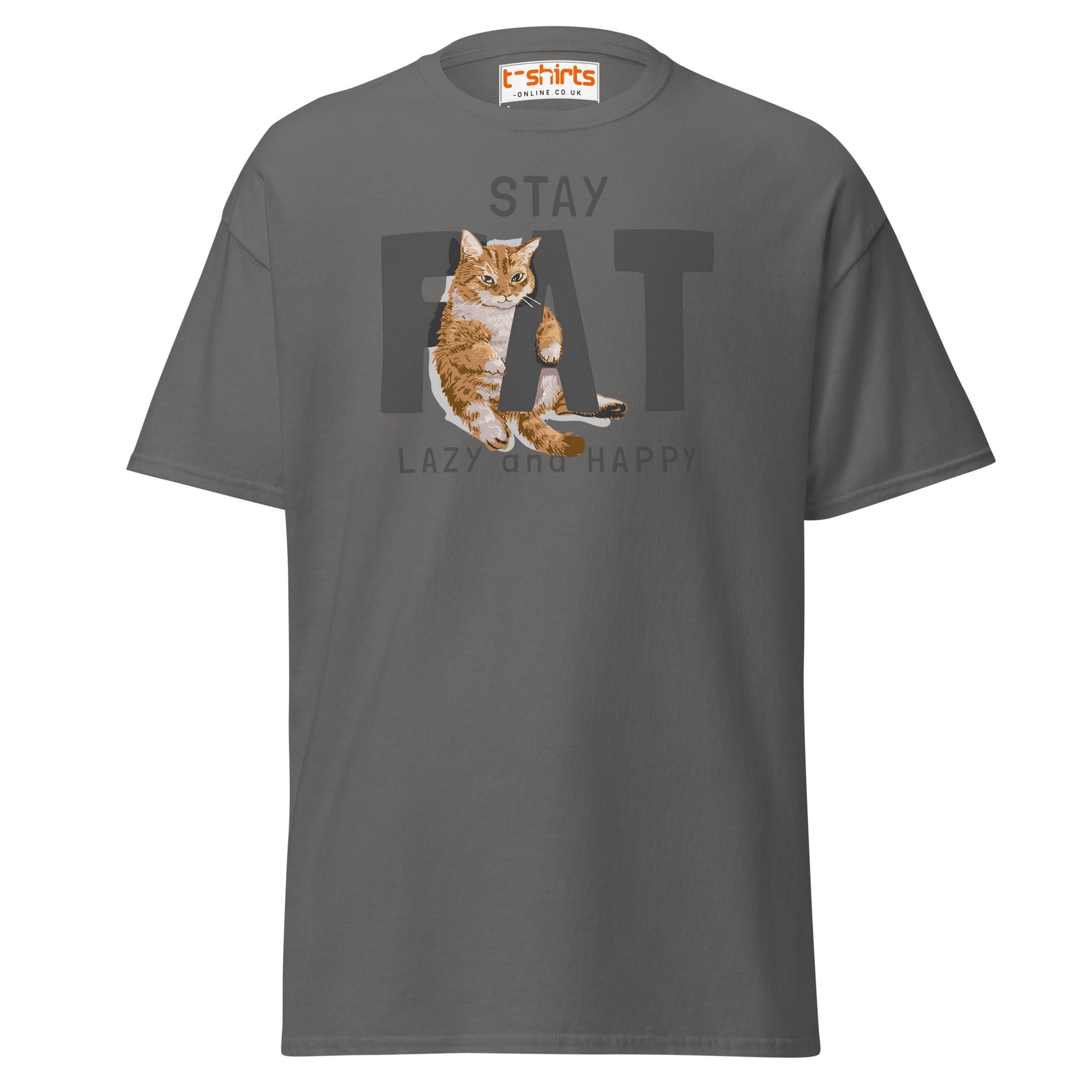 Stay Fat Cat T-Shirt | Funny Lazy Cat Humor Tee - Charcoal - T-Shirts Online