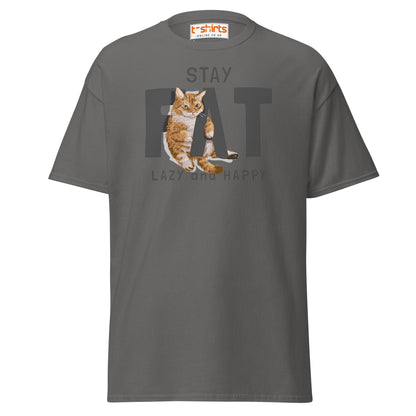 Stay Fat Cat T-Shirt | Funny Lazy Cat Humor Tee - Charcoal - T-Shirts Online