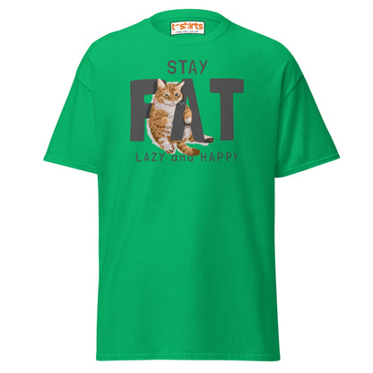 Stay Fat Cat T-Shirt | Funny Lazy Cat Humor Tee - Irish Green - T-Shirts Online