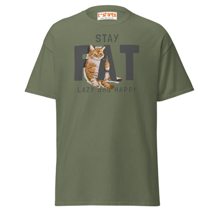 Stay Fat Cat T-Shirt | Funny Lazy Cat Humor Tee - Military Green - T-Shirts Online
