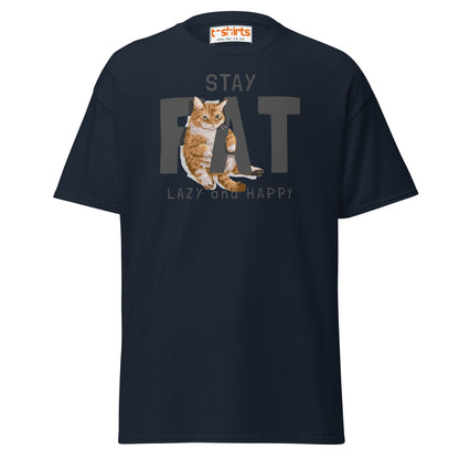 Stay Fat Cat T-Shirt | Funny Lazy Cat Humor Tee - Navy - T-Shirts Online