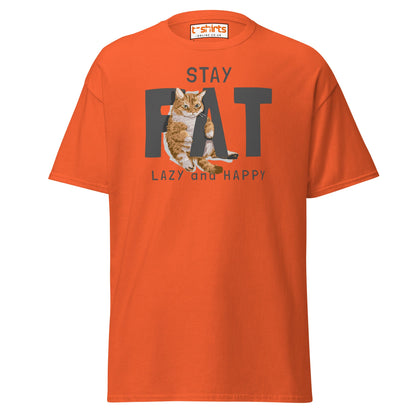 Stay Fat Cat T-Shirt | Funny Lazy Cat Humor Tee - Orange - T-Shirts Online