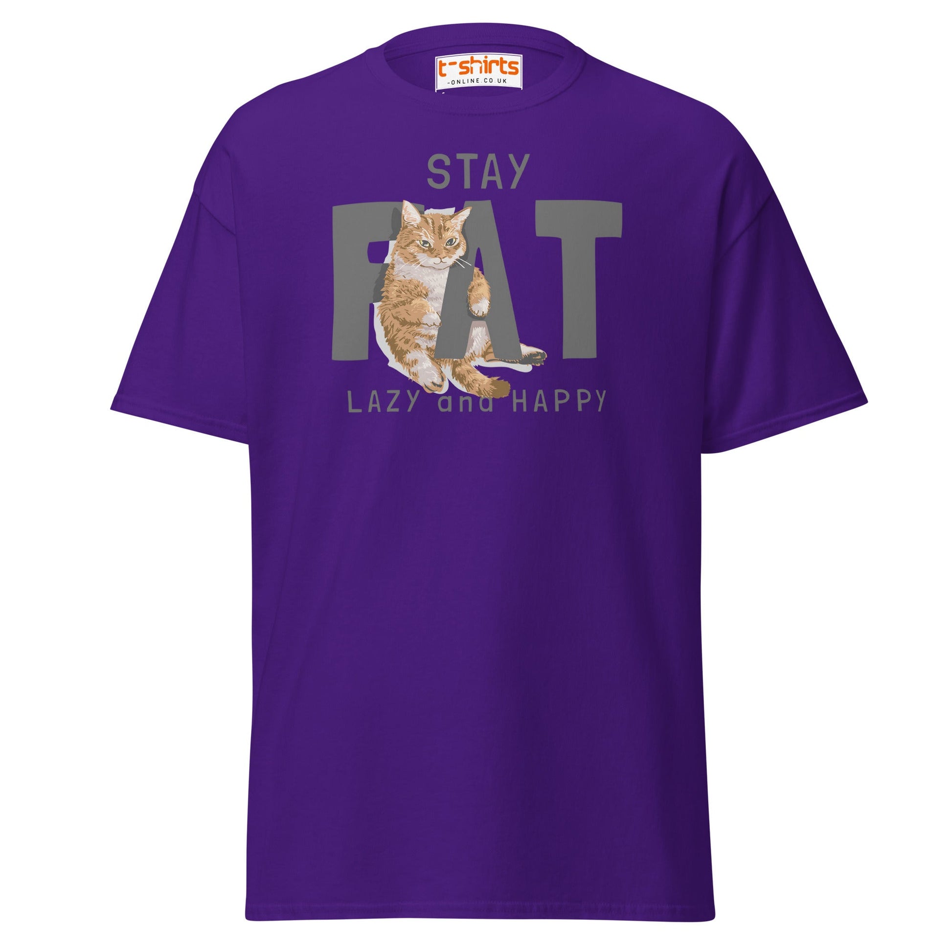 Stay Fat Cat T-Shirt | Funny Lazy Cat Humor Tee - Purple - T-Shirts Online