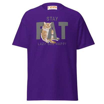 Stay Fat Cat T-Shirt | Funny Lazy Cat Humor Tee - Purple - T-Shirts Online