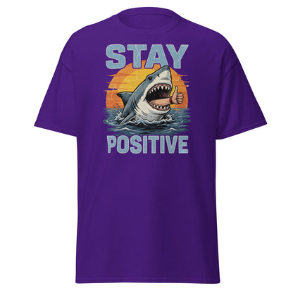 Stay Positive Shark T-Shirt Funny Motivational Tee - Purple - T-Shirts Online
