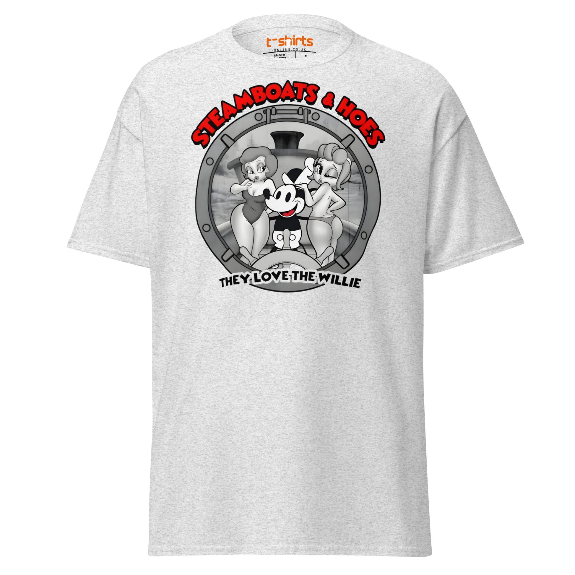 Steamboats & Hoes T-Shirt | Funny Retro Cartoon Tee - Ash - T-Shirts Online