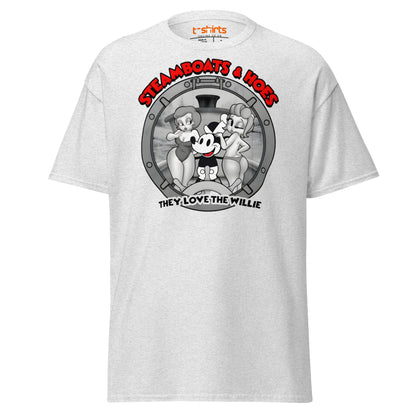 Steamboats & Hoes T-Shirt | Funny Retro Cartoon Tee - Ash - T-Shirts Online