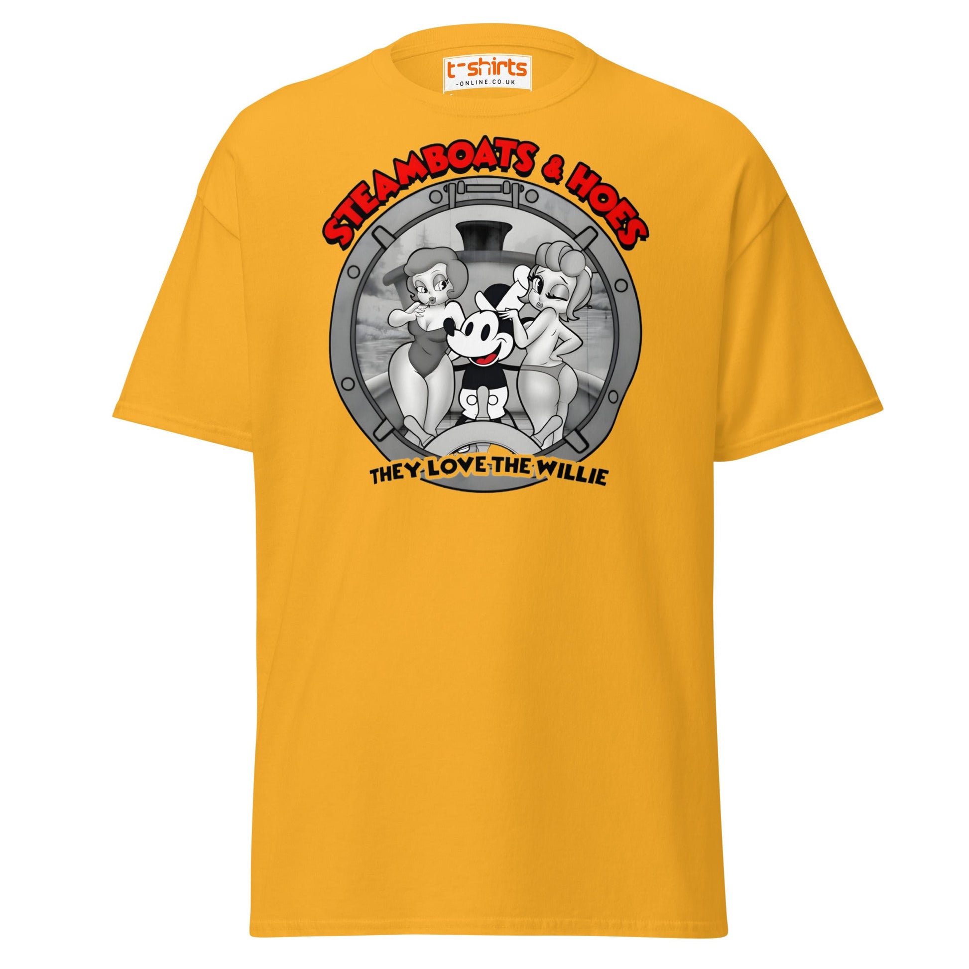 Steamboats & Hoes T-Shirt | Funny Retro Cartoon Tee - Gold - T-Shirts Online