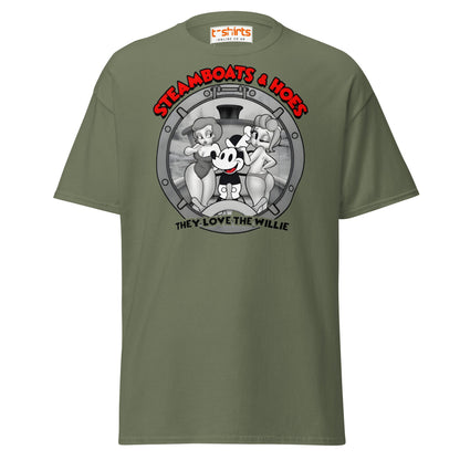 Steamboats & Hoes T-Shirt | Funny Retro Cartoon Tee - Military Green - T-Shirts Online