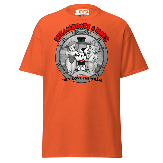 Steamboats & Hoes T-Shirt | Funny Retro Cartoon Tee - Orange - T-Shirts Online