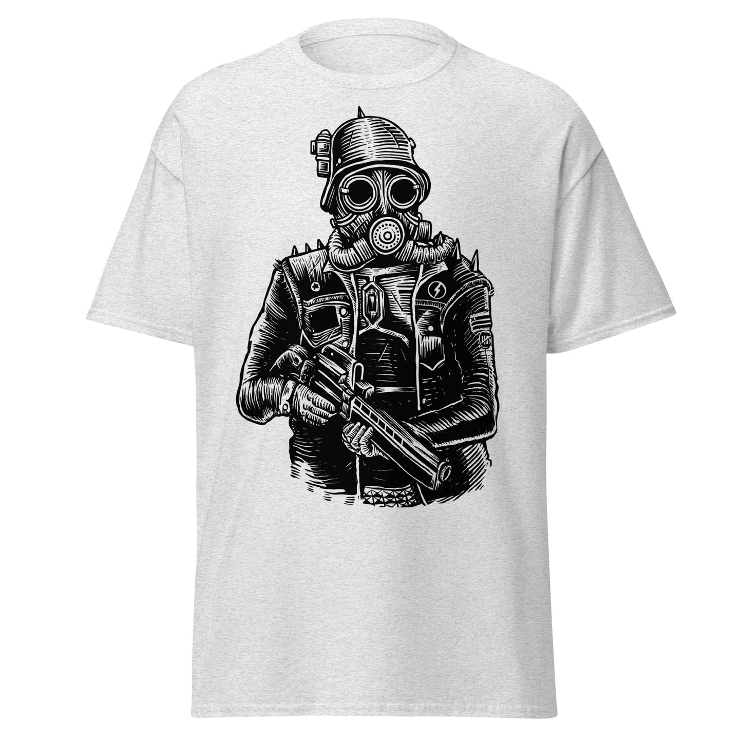 Steampunk Soldier Gas Mask Rifle T-Shirt - Ash - T-Shirts Online