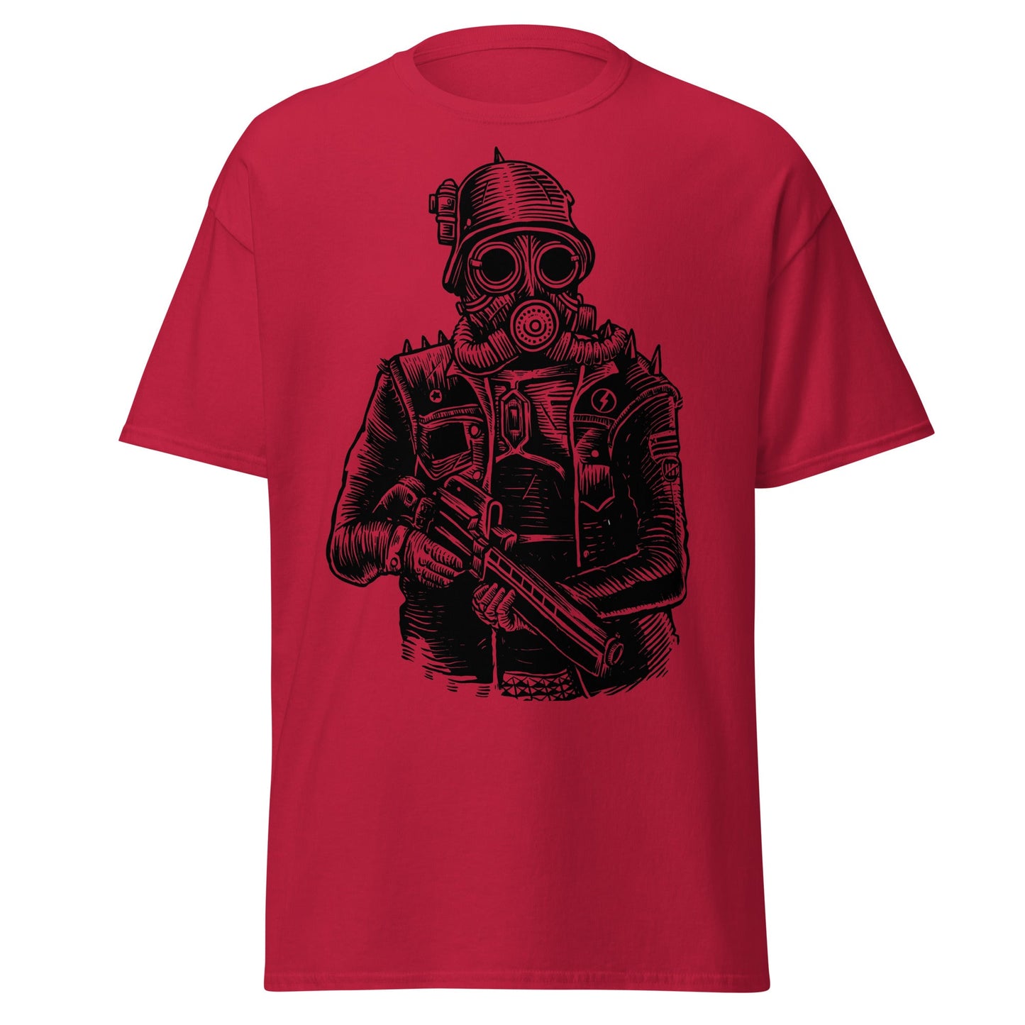 Steampunk Soldier Gas Mask Rifle T-Shirt - Cardinal - T-Shirts Online