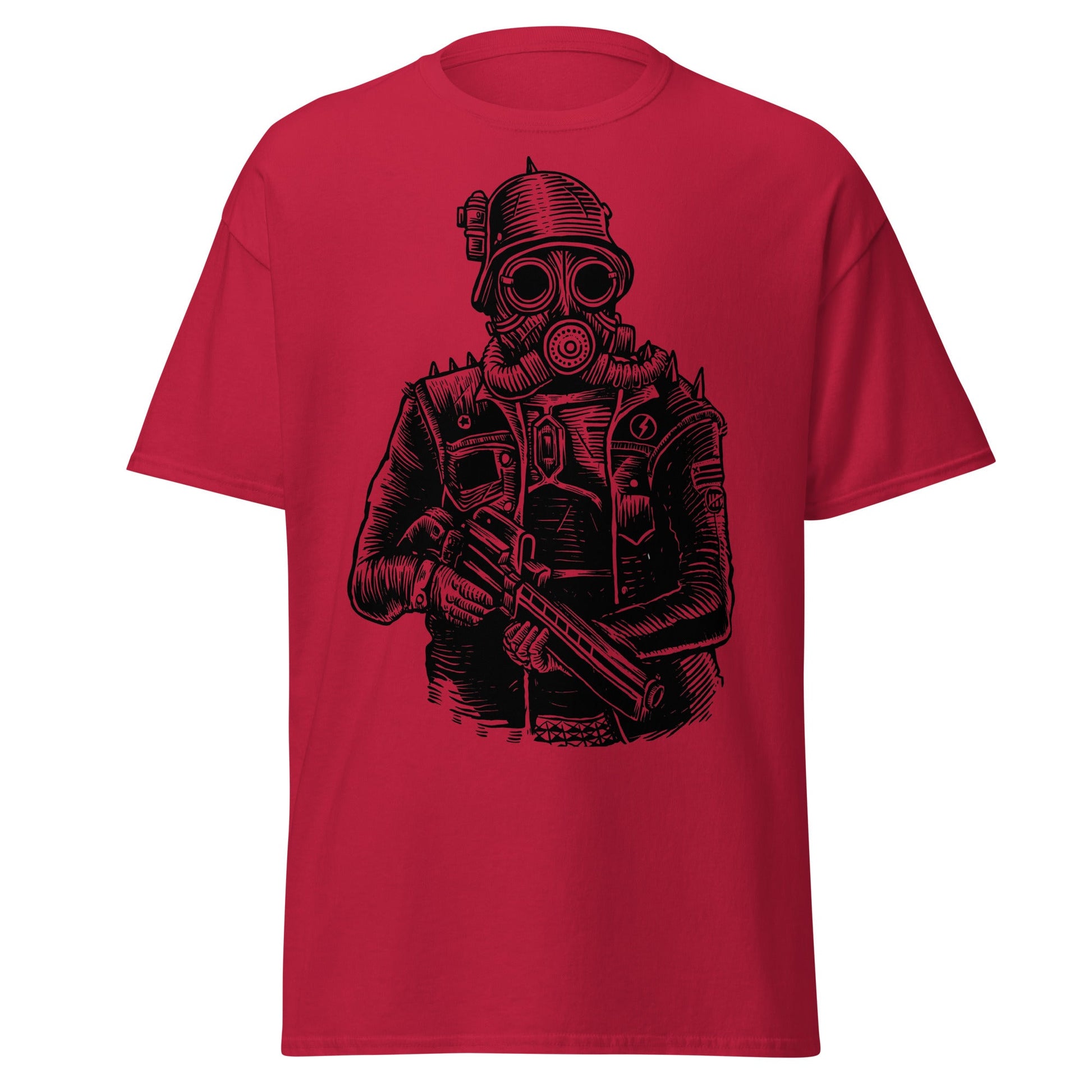 Steampunk Soldier Gas Mask Rifle T-Shirt - Cardinal - T-Shirts Online