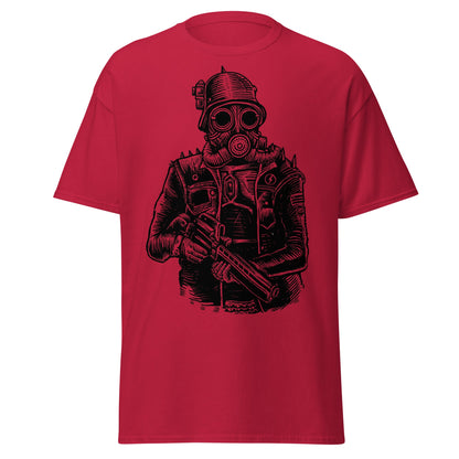Steampunk Soldier Gas Mask Rifle T-Shirt - Cardinal - T-Shirts Online