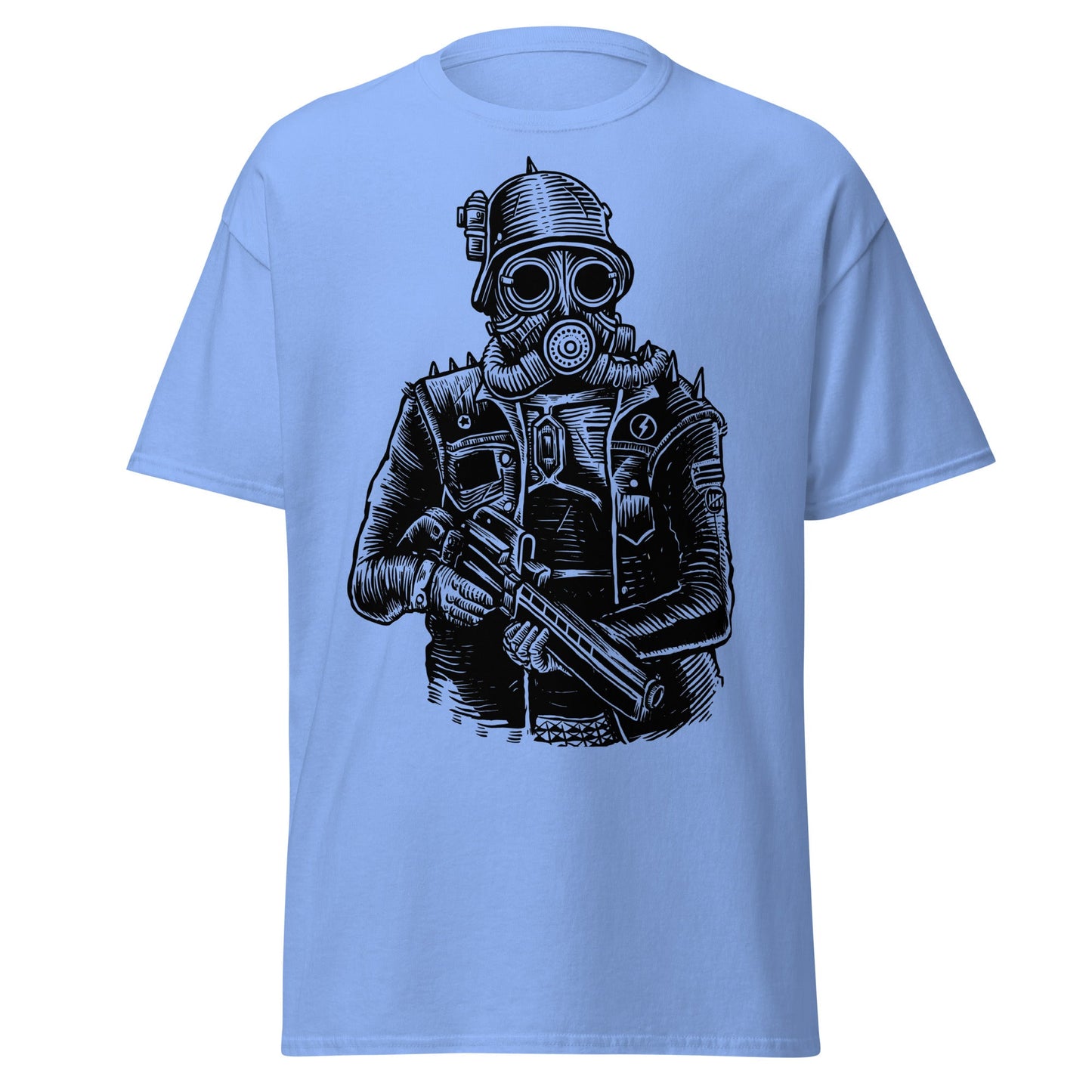 Steampunk Soldier Gas Mask Rifle T-Shirt - Carolina Blue - T-Shirts Online