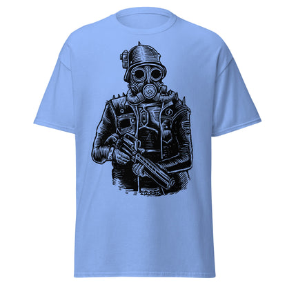 Steampunk Soldier Gas Mask Rifle T-Shirt - Carolina Blue - T-Shirts Online