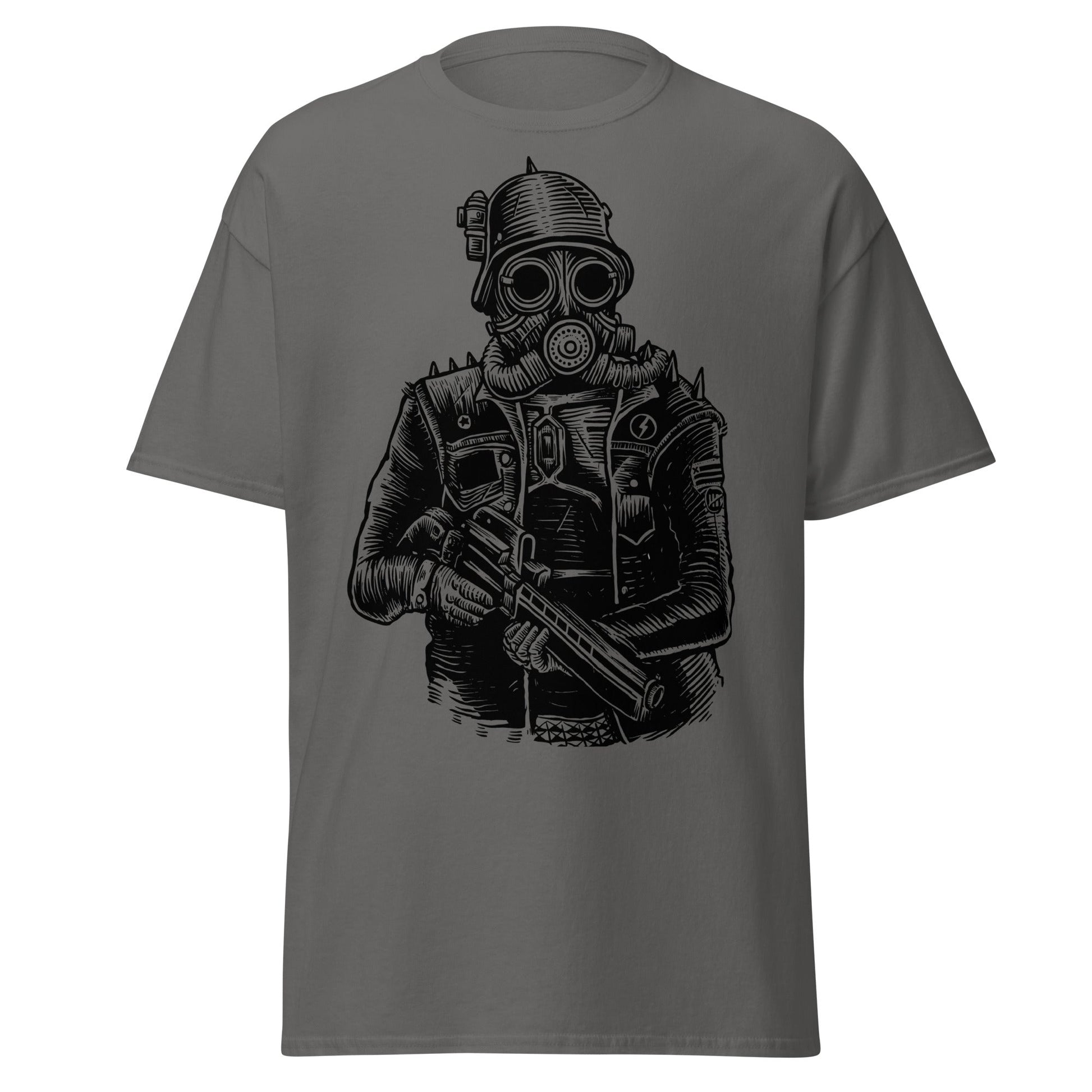 Steampunk Soldier Gas Mask Rifle T-Shirt - Charcoal - T-Shirts Online
