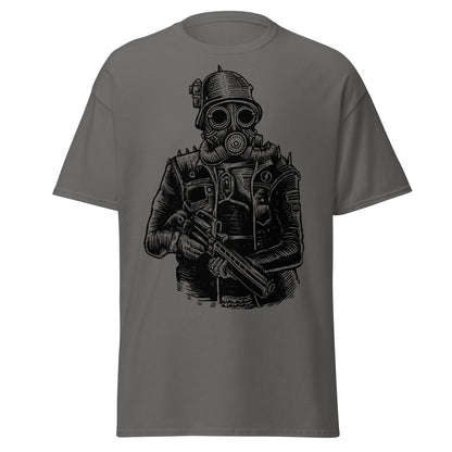 Steampunk Soldier Gas Mask Rifle T-Shirt - Charcoal - T-Shirts Online