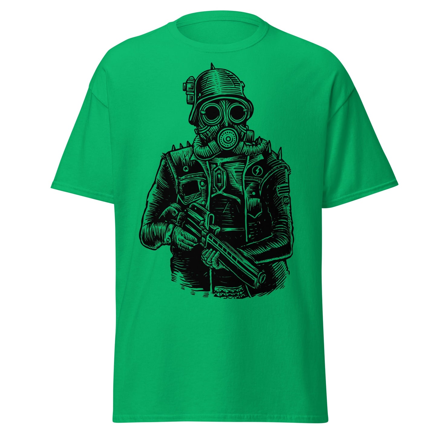 Steampunk Soldier Gas Mask Rifle T-Shirt - Irish Green - T-Shirts Online