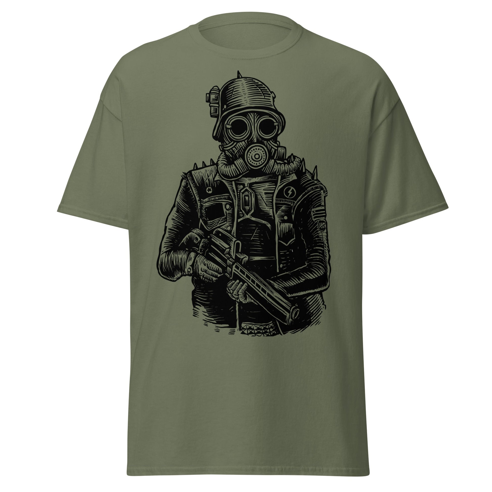 Steampunk Soldier Gas Mask Rifle T-Shirt - Military Green - T-Shirts Online