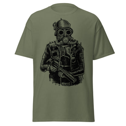Steampunk Soldier Gas Mask Rifle T-Shirt - Military Green - T-Shirts Online