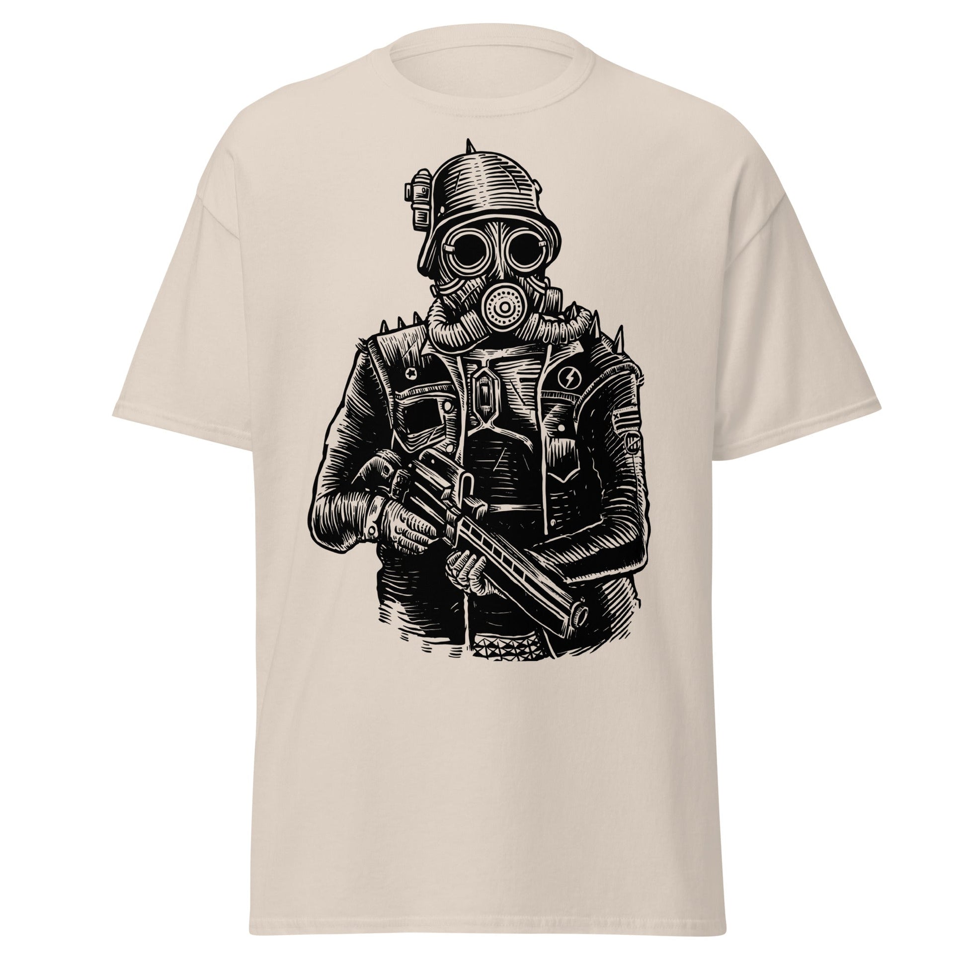 Steampunk Soldier Gas Mask Rifle T-Shirt - Natural - T-Shirts Online