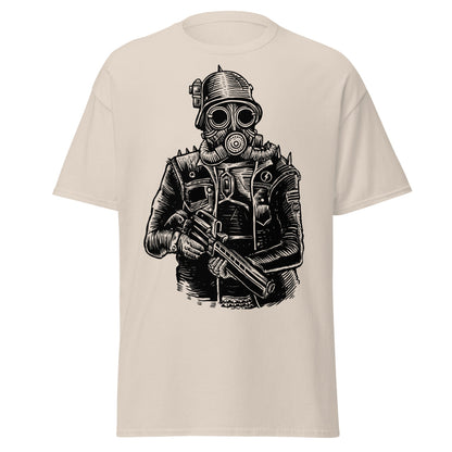 Steampunk Soldier Gas Mask Rifle T-Shirt - Natural - T-Shirts Online